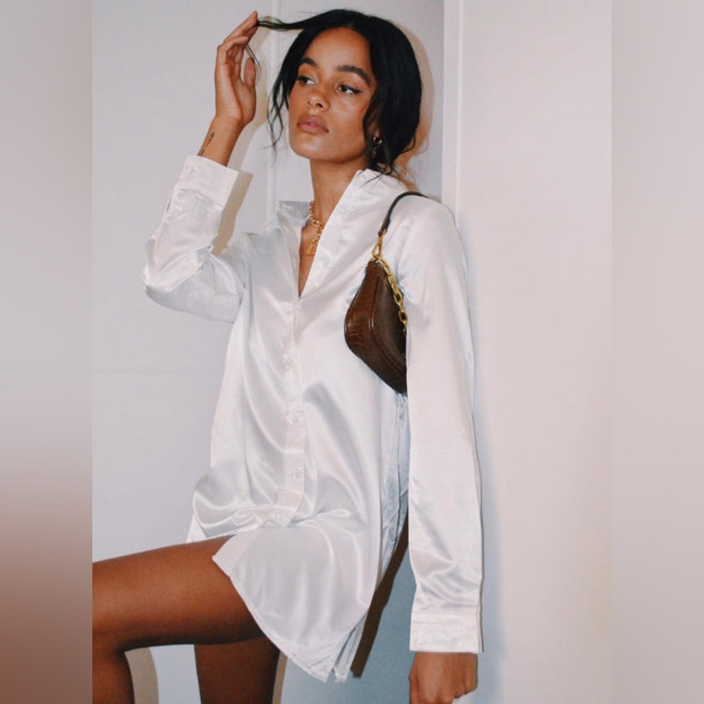 Princess Polly White Satin Shirt Dress